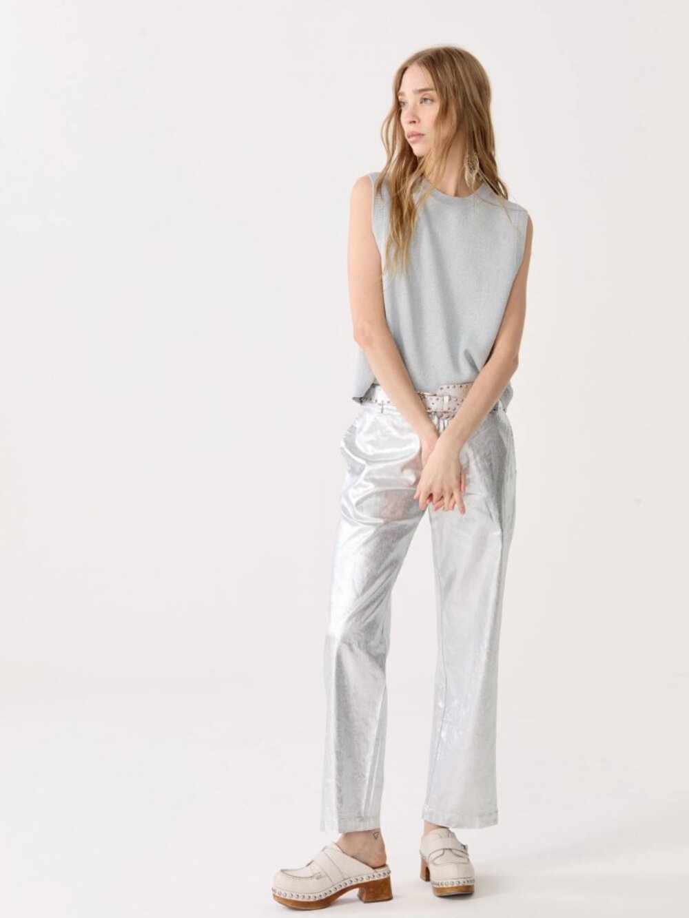 NWT Rare Lanhtropy Astro Metallic Linen Pants - Silver - Size XS